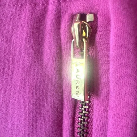 Lauren Ralph Lauren Pullover Pink L Front Zipper Pockets Made in USA **FLAW** - Picture 4 of 14